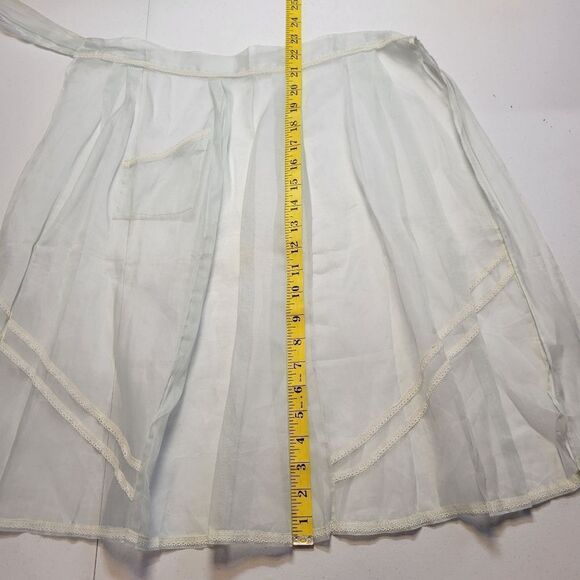 Vintage 60s Sheer Pale Blue Hostess Waist Apron with White Lace and Pocket - Picture 10 of 11